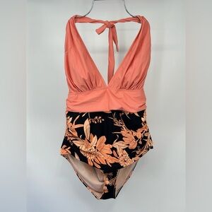 CUPSHE Women V Neck One Piece Swimsuit Halter Backless Ruched Tummy Control